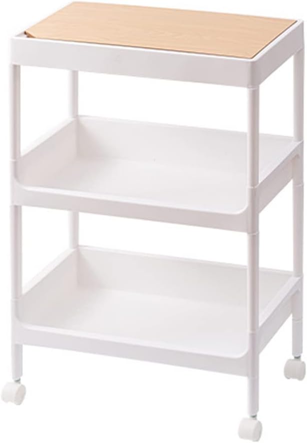White organizer cart with multiple shelves and wheels