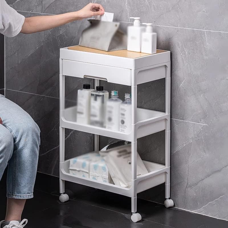 White organizer cart with multiple shelves and wheels