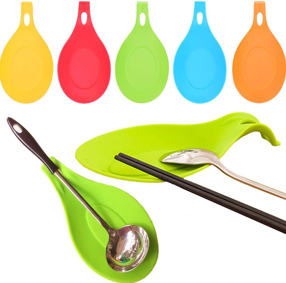 Flexible Almond-Shaped Silicone Kitchen Spoon Holder Cooking Utensil Rest Ladle Spatula Holder