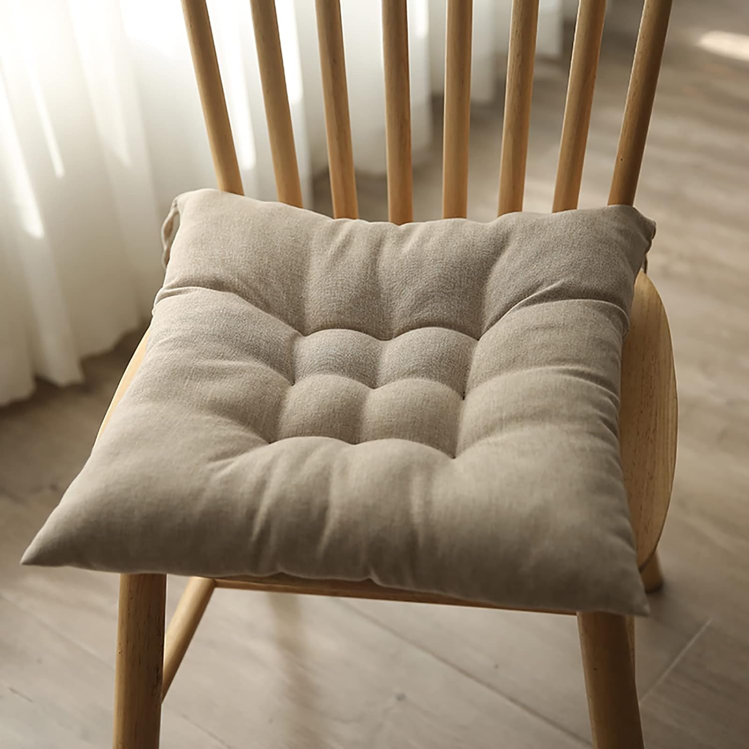 SINGID Not-slip Chair Cushion With Ties  Natural Linen-And 45x45  cm