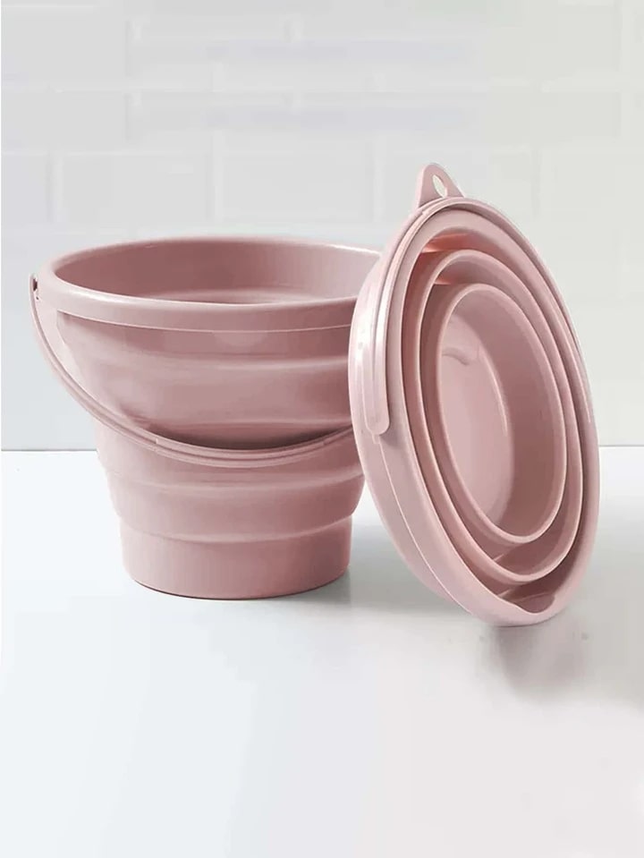Small thickened foldable bucket for travel, car and wash, Pink