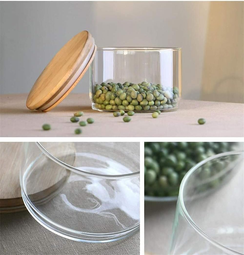 Two-tier glass food storage jar with airtight bamboo lid
