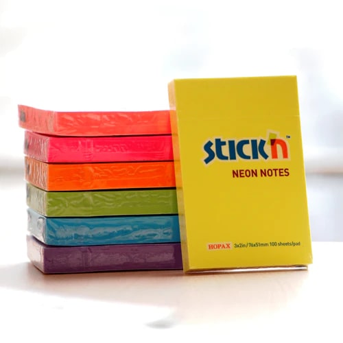 Hopax Stick'n Notes Neons 3"x 2" - Pack of 4 Colors