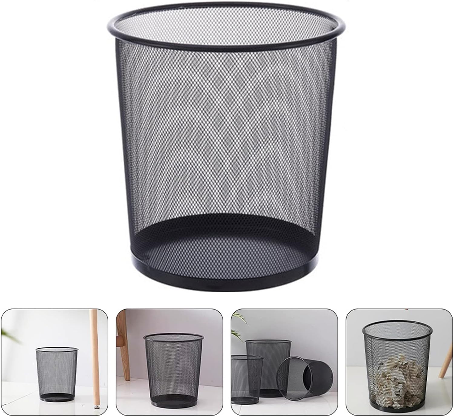 Black stainless steel mesh trash can