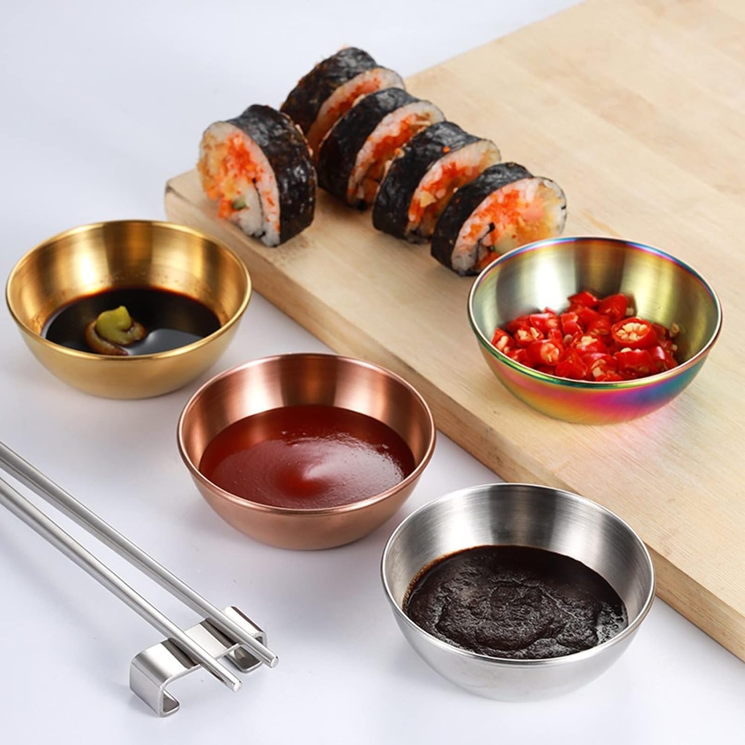 Stainless Steel Sauce Dishes Round Sushi Dipping Bowls