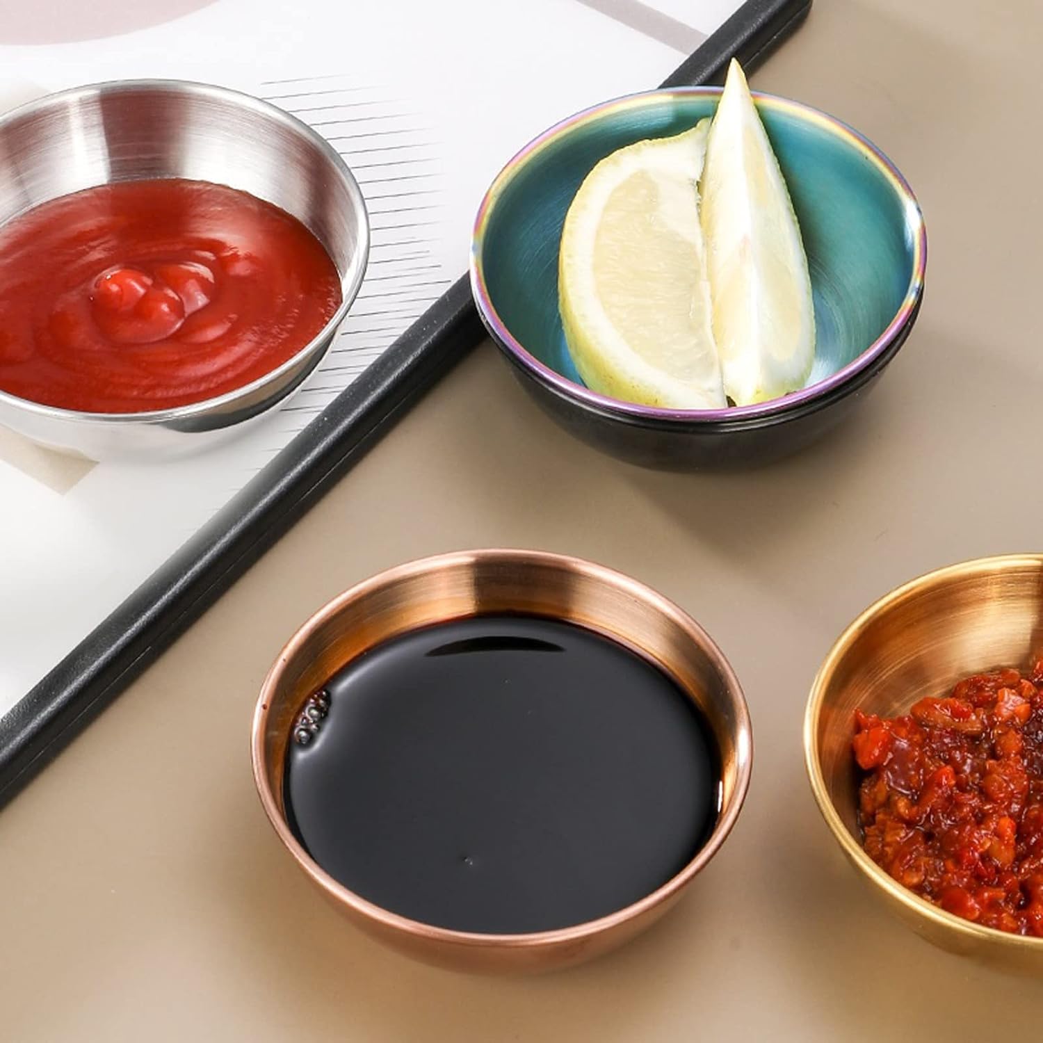 Stainless Steel Sauce Dishes Round Sushi Dipping Bowls