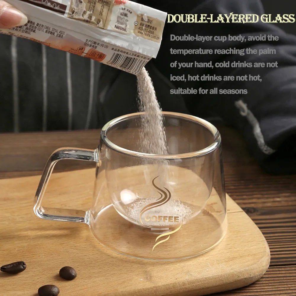 Double Walled Glass Coffee Cups, Coffee Glasses Thermo Cup with Handle