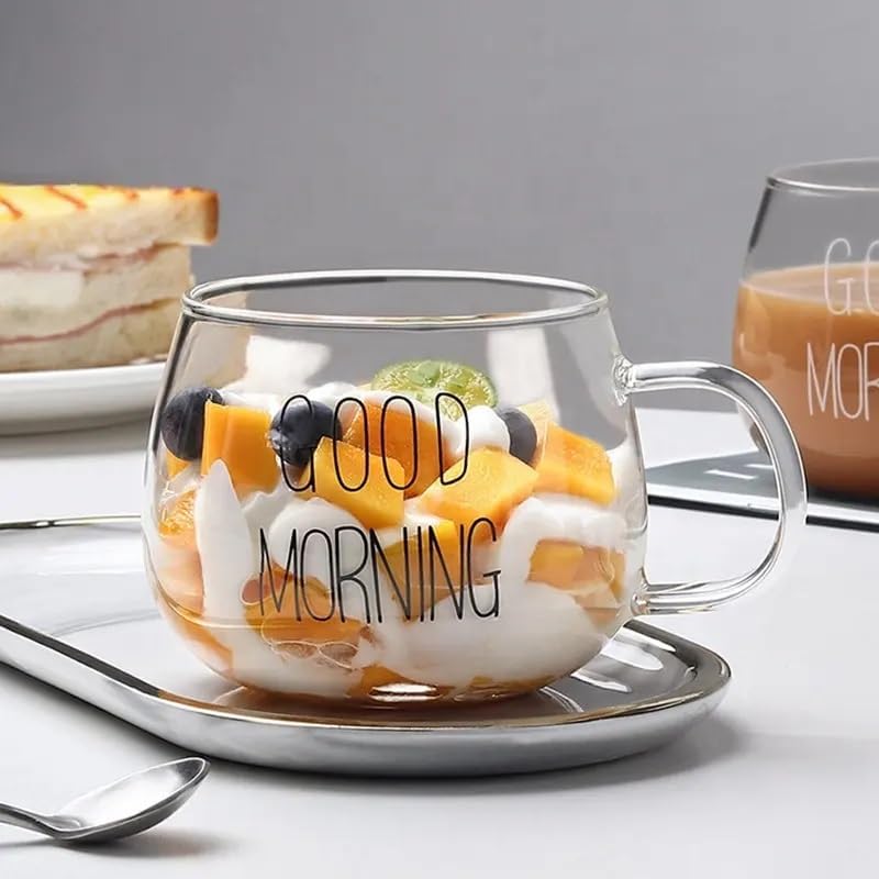 Good Morning Heat Resistant Tea, Coffee and Cold Drinks Glass Mug High Borosilicate Glass With Handle -350ml