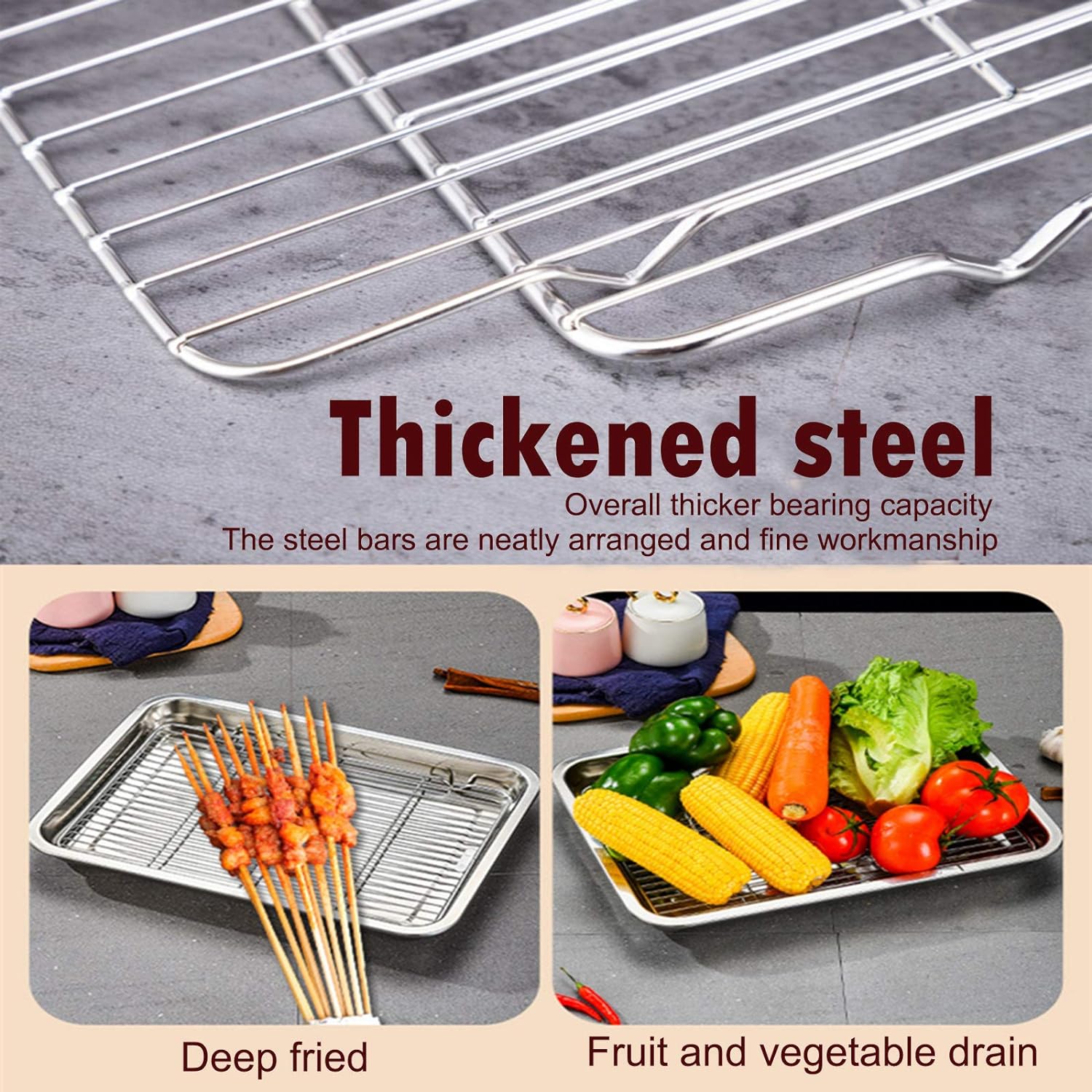 Thickened BBQ baking rack for roasting, grilling and drying, anti-rust