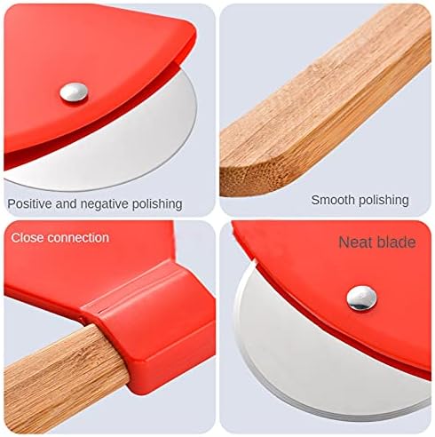 Ax-shaped stainless steel pizza cutting wheel with bamboo handles and sharp rotating blades