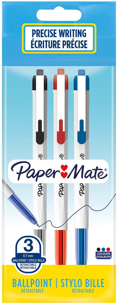 Paper Mate Retractable 0.7mm Ballpoint Pen - Pack of 3 - Assorted Colors