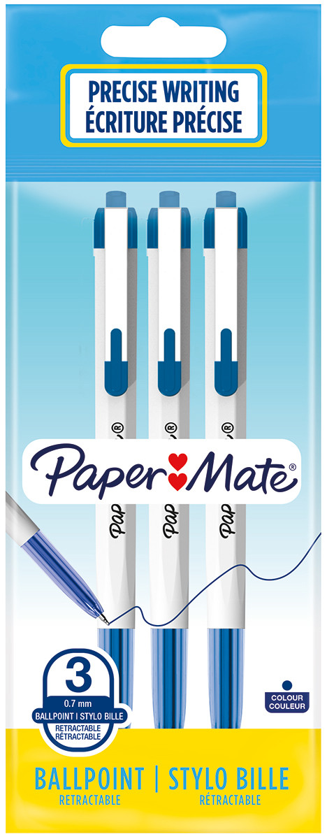 Papermate Retractable Ballpoint pen - Fine - Blue (Pack of 3)