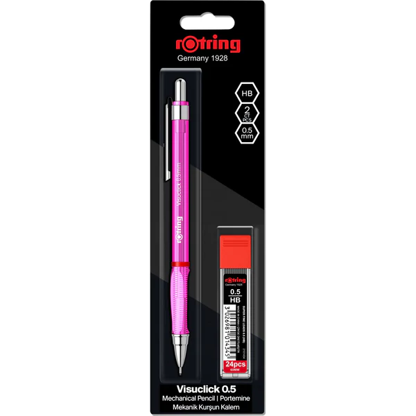 Rotring Visuclick Mechanical Pencil 0.5 mm + 24x HB Leads (Blister Pack) Pink