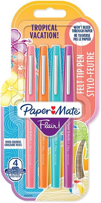 Papermate Flair Tropical Medium Felt Tip Marker Pen Set 0.7mm pack of 4