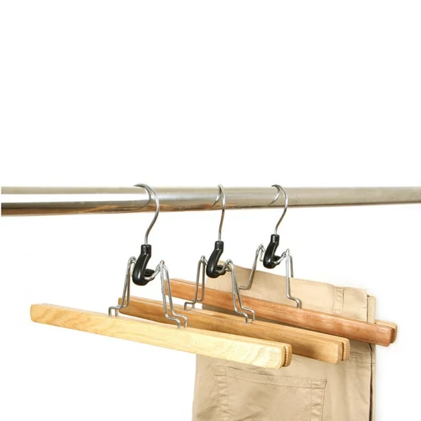 Honey-Can-Do HNG-01221 Wooden Pant Hanger with Clamp, 4-Pack, Maple