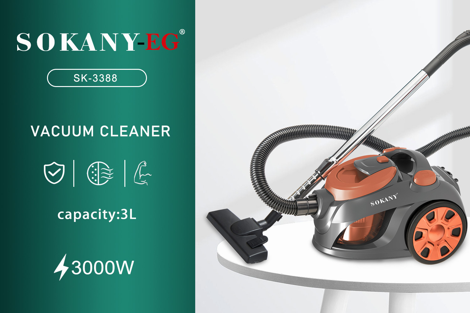 Sokany Sk-3388 Vacuum Cleaner - 3L - 3000w