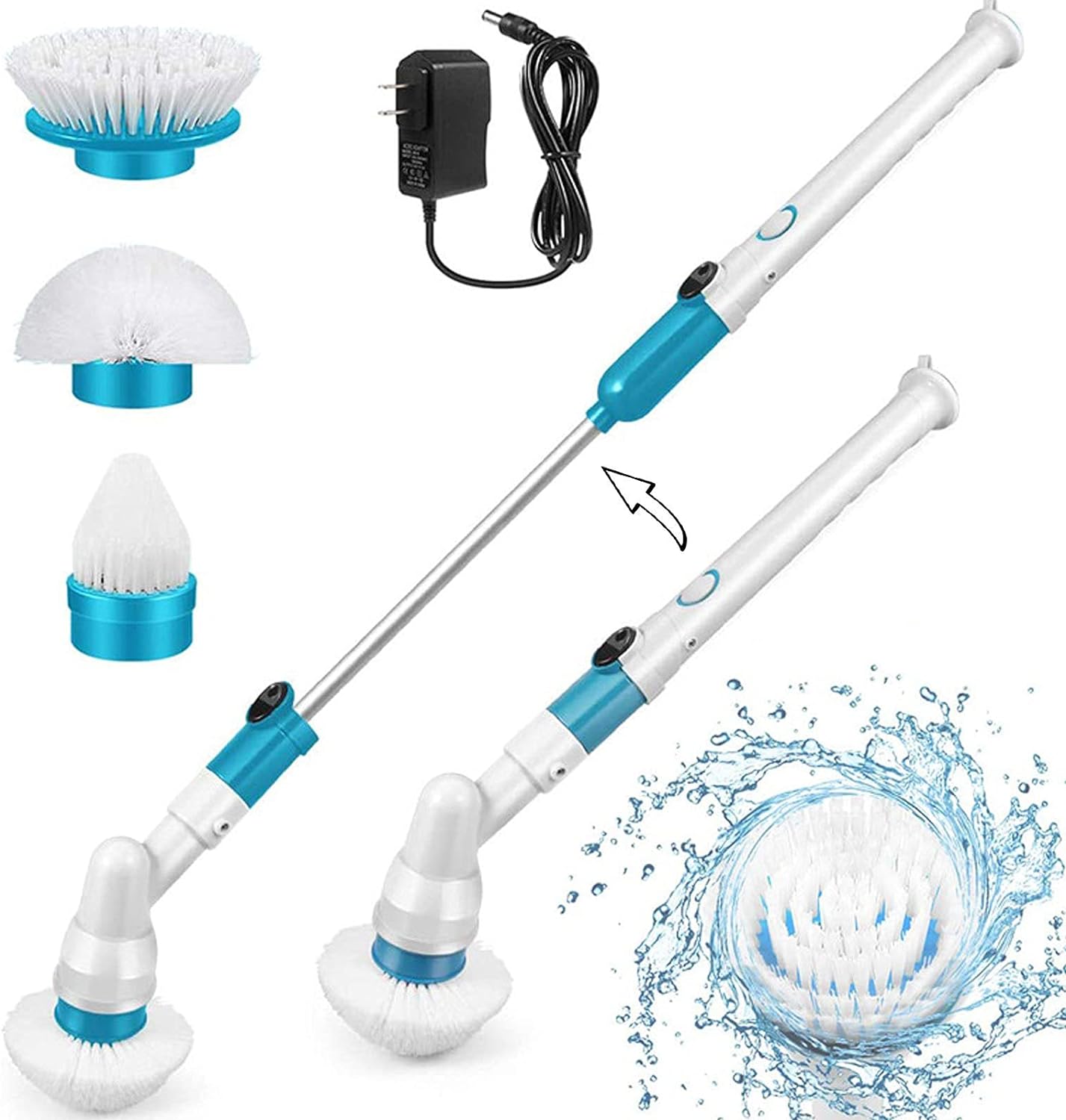 Multifunctional rechargeable cordless rotating electric cleaning brush with 3 heads