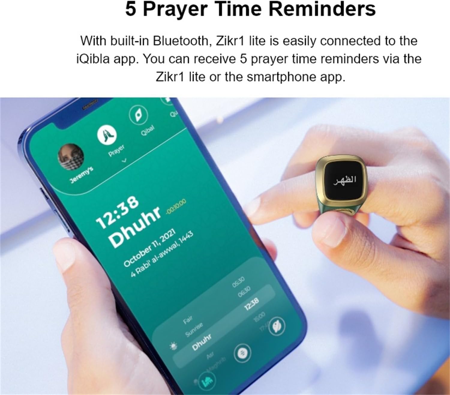 ZIKR Smart Digital Tasbih Ring Counter with Prayer Alarm & Mobile App