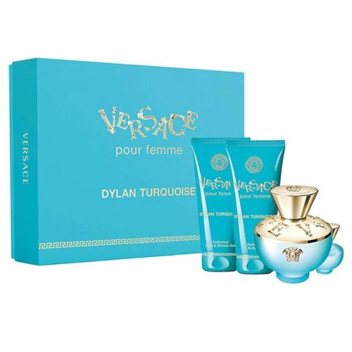 Versace Dylan Turquoise EDT 100ML Body Lotion 100ML Shower Gel 100ML EDT 5ML Gift Set For Women