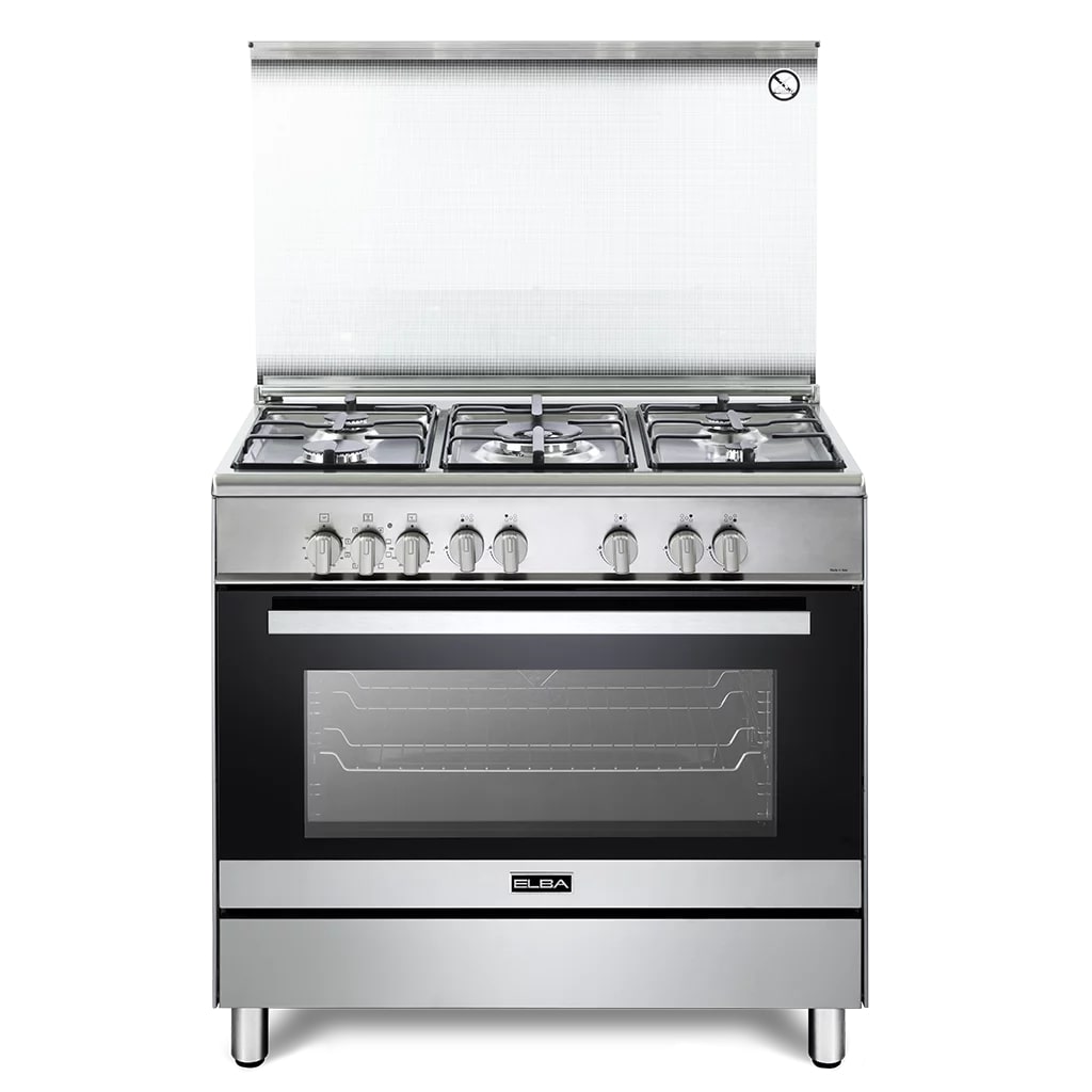 Elba Gas Cooker 90 cm Stainless Steel Cast iron pan supports 5 gas burners Full Safety
