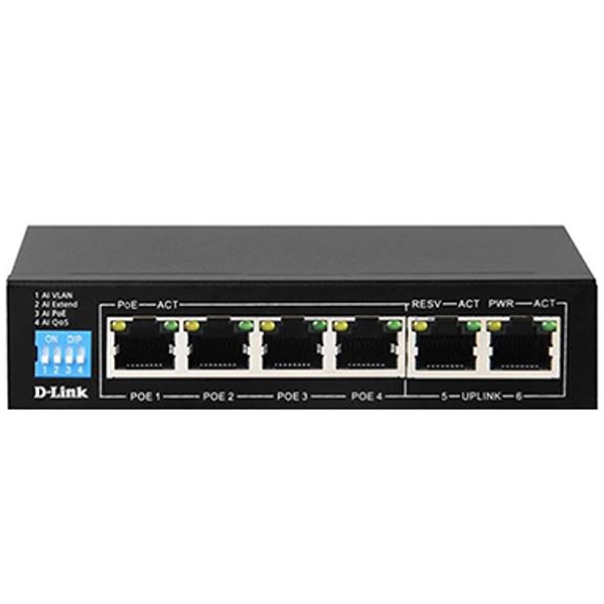 D-Link DGS-F1006P-E 6-Port 10/100/1000 Switch with 4 PoE Ports and 2 Uplink Ports