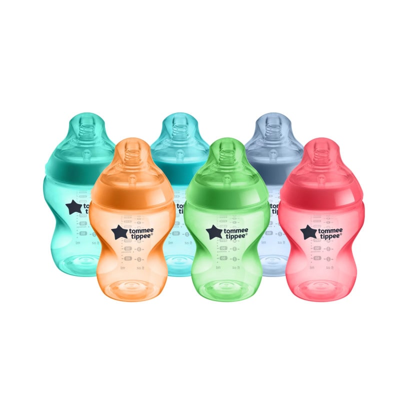 Tommee Tippee Closer to Nature Feeding Bottles, Bright Colors, 6 Pieces