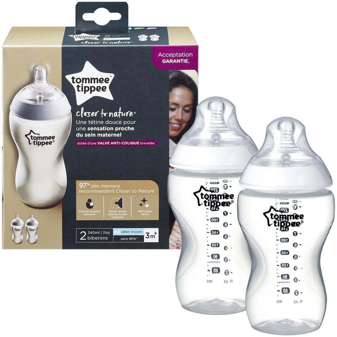 Tommee Tippee Closer to Nature Clear Baby Bottles 340 ml