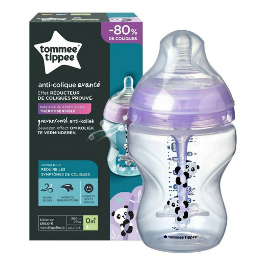 Tommee Tippee Advanced Anti Colic Decorated Bottle with Heat Sensing Tube, Purple Color 260 Ml
