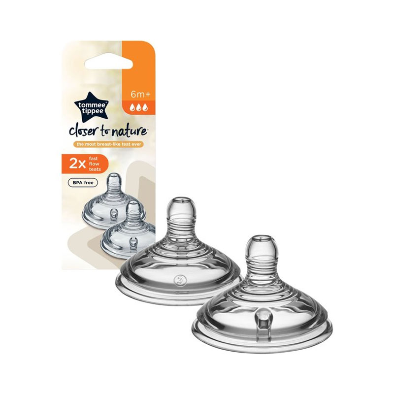 Tommee Tippee Closer to Nature Fast Flow Nipples, Ages 6 Months and Above, 2 Pieces