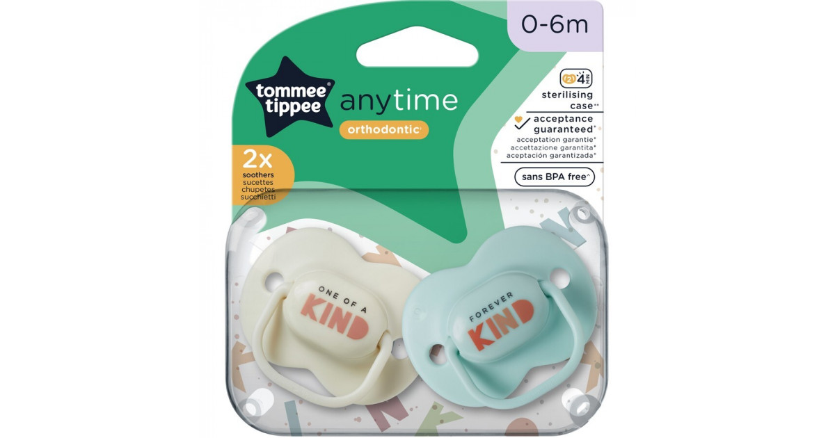 Tommee Tippee Anytime Orthodontic Soother 0-6 Months (Pack of 2)