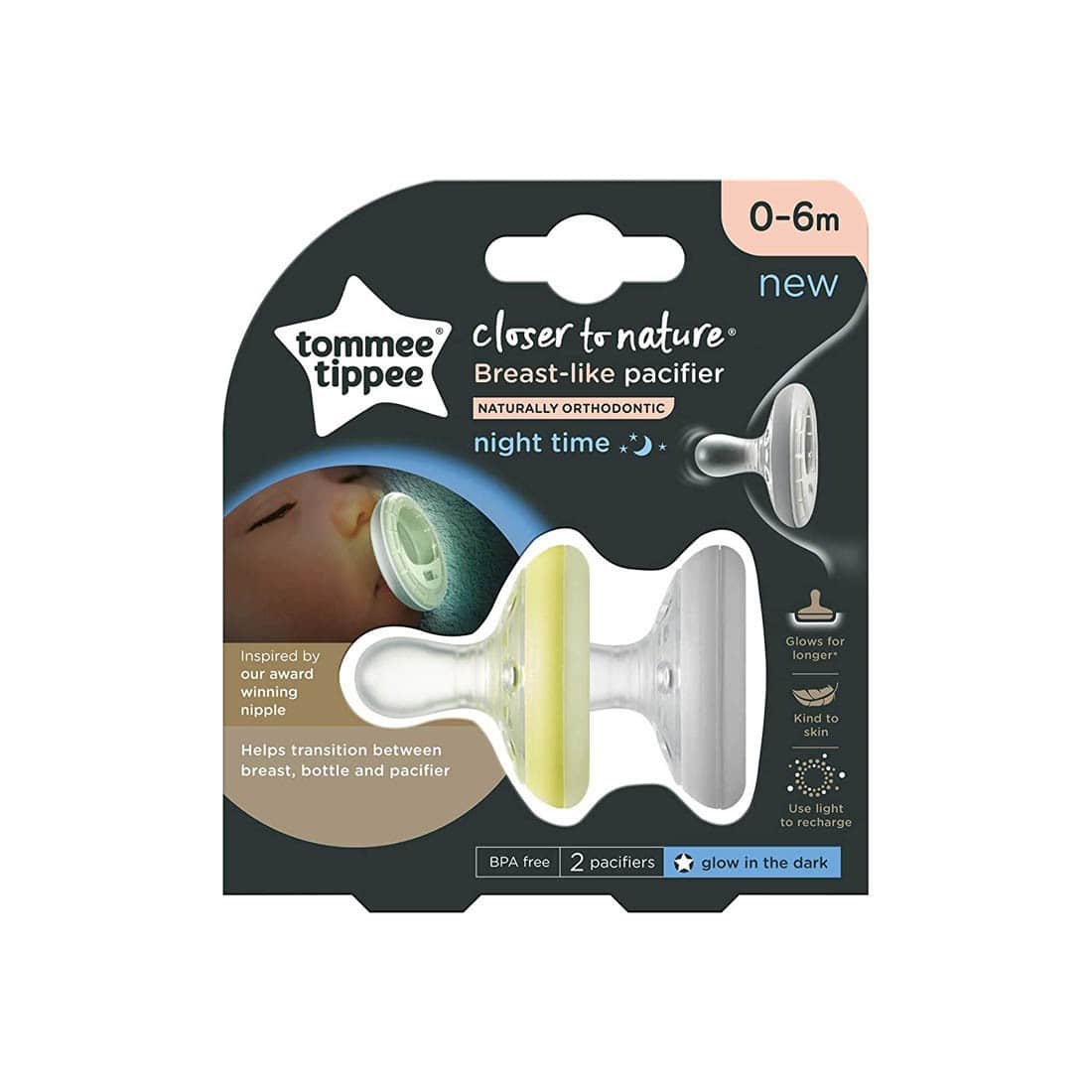 Tommee Tippee Breast Like Soother Night Yellow/Gray 2
