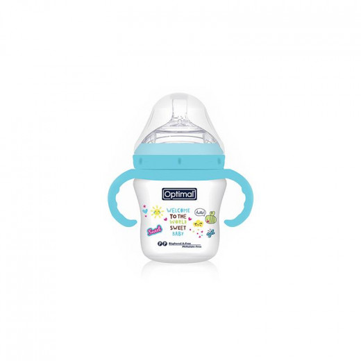 Optimal Extra Wide Neck Feeding Bottle With Handle Blue, 210 ml 0+