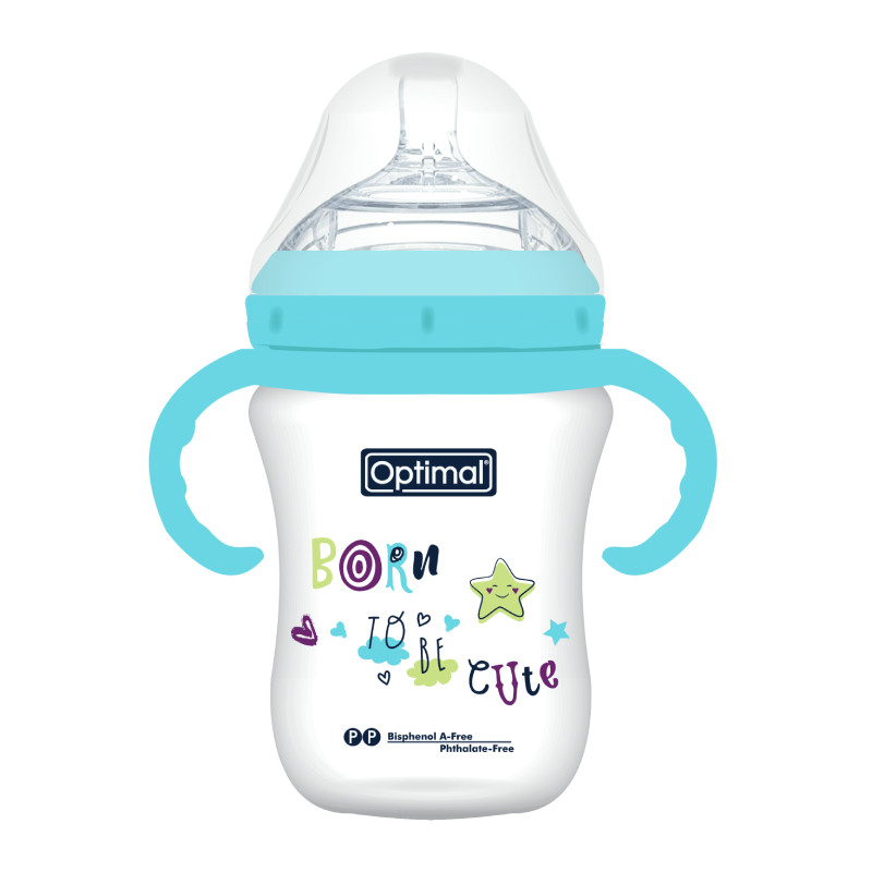 Optimal Extra Wide Neck Feeding Bottle With Handle Blue, 300 ml 6+