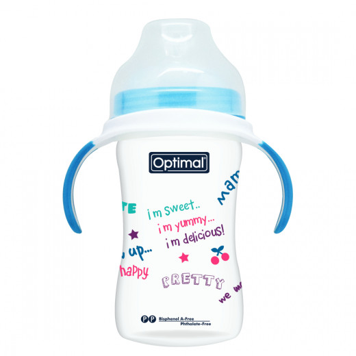 Optimal Extra Wide Neck Feeding Bottle With Handle 240 Ml, Blue Color