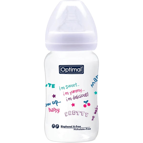 Optimal Wide Neck Baby Bottle, White Color, 240 Ml