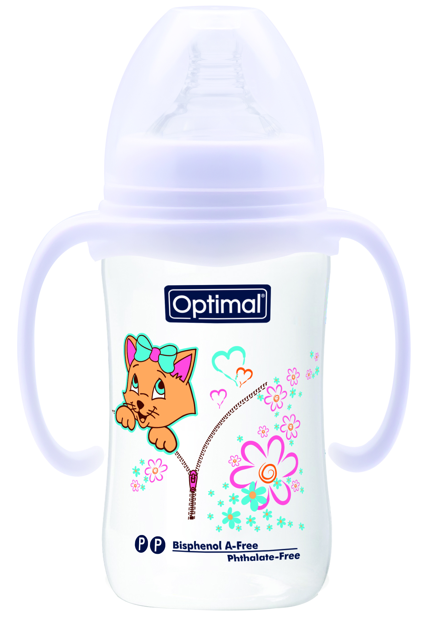 Optimal Wide Neck Baby bottle With Handle, White Color, 240 Ml
