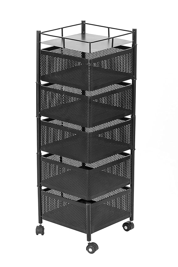 Rotating Kitchen Storage Rack with Wheels Multi layer Shelf