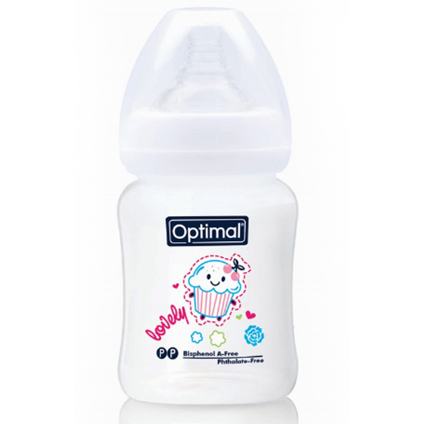 Optimal Wide Neck Baby Bottle, White Color, 180 Ml