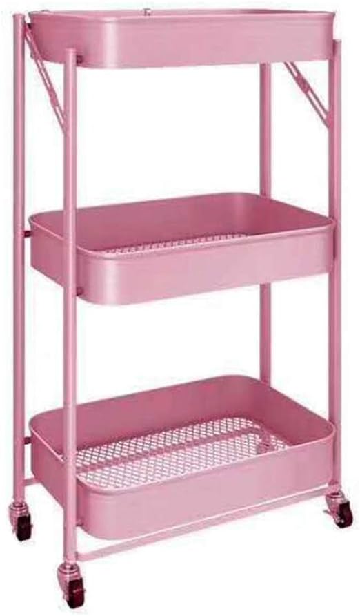 Three-Shelf Storage Cart with Wheels - Pink