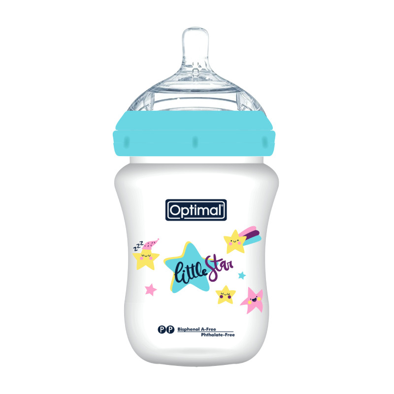 Optimal Extra Wide Neck Feeding Bottles, Double Anti, 300ml, 0+, Blue Color, 1 Pieces