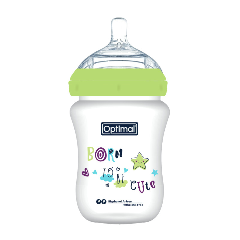 Optimal Extra Wide Neck Feeding Bottles, Double Anti, 300ml, 0+, Green Color, 1 Pieces