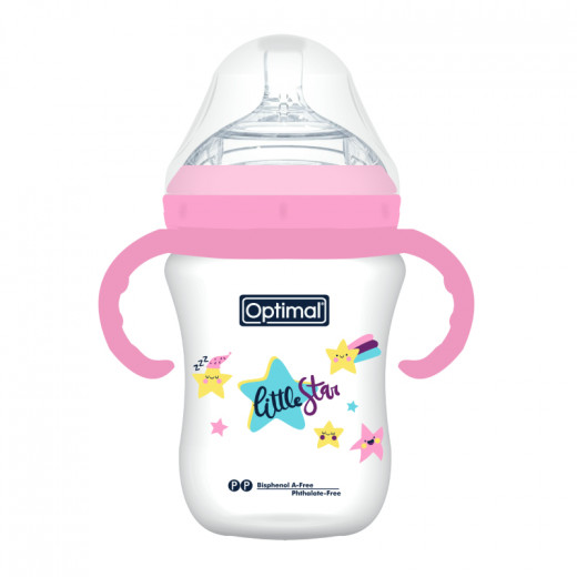 Optimal Extra Wide Neck Feeding Bottles, Double Anti, 300ml, +6, Pink Color, 1 Pieces