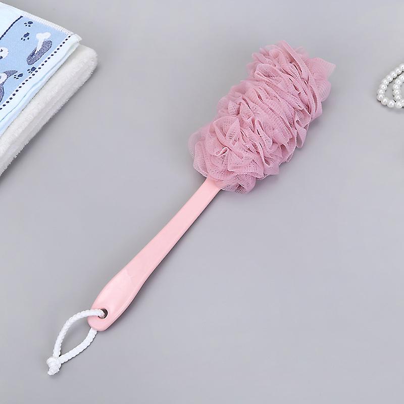 Mesh Bath Brush with Handle for Body Cleaning-Pink