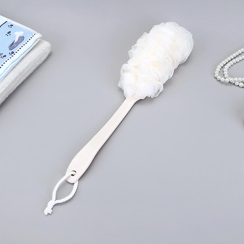 Mesh Bath Brush with Handle for Body Cleaning-White