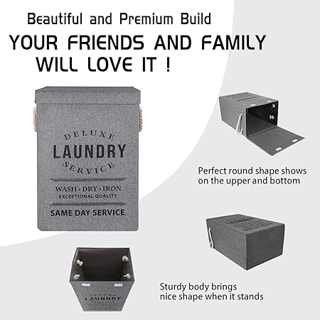 Waterproof Foldable Laundry Basket with Lid for Clothes Storage (Grey)