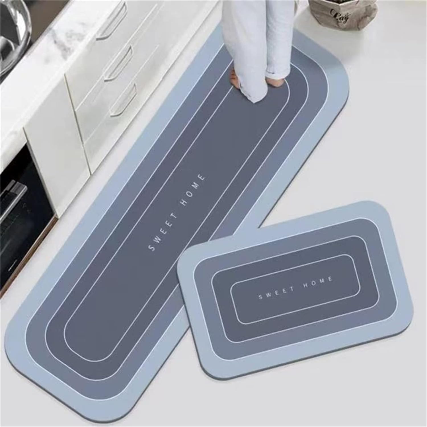 Non-Slip and Super Absorbent Kitchen Rug in Blue