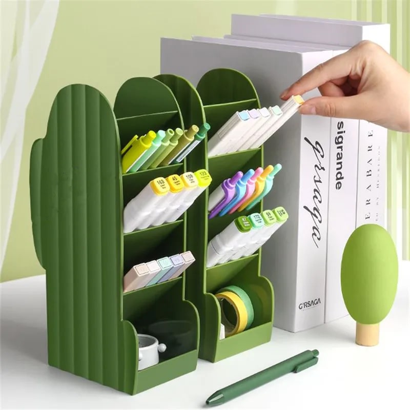 Plastic Pen Holder in the Shape of a Cactus Plant