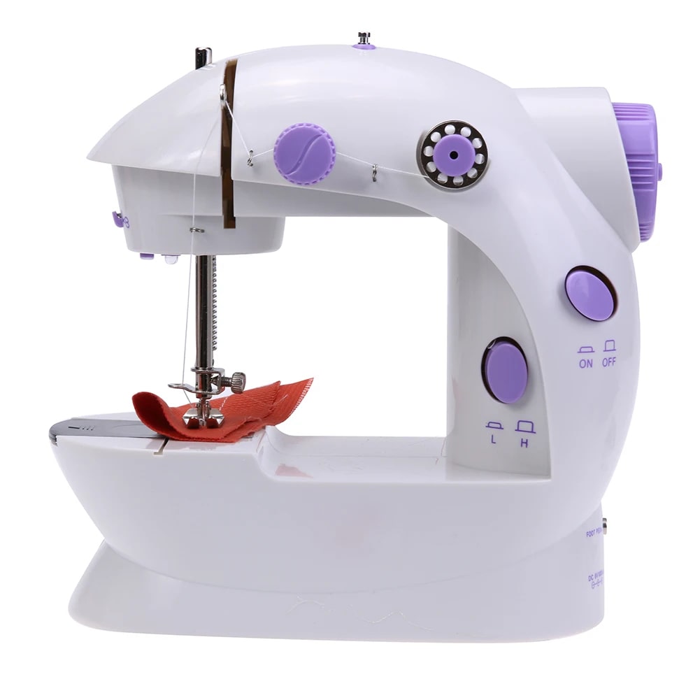 Small electric portable sewing machine with foot pedal