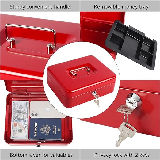 Money box with money tray and key lock