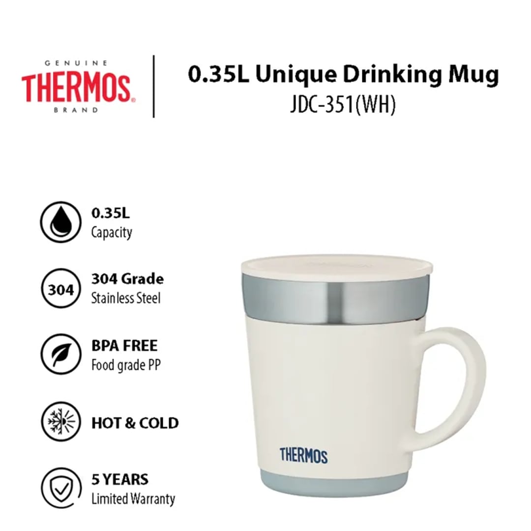 Thermos Stainless Steel Vacuum Desktop Mug, White Color, 350ml